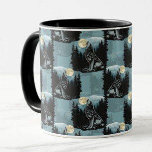 Wolf Howling At Moon Pattern Design  Mug