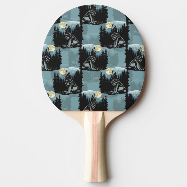 Wolf Howling At Moon Pattern Design  Ping Pong Paddle (Front)