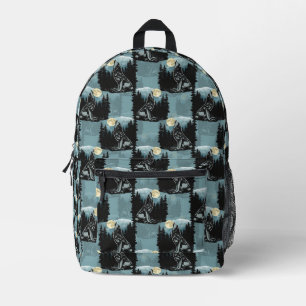 Wolf Howling At Moon Pattern Design  Printed Backpack