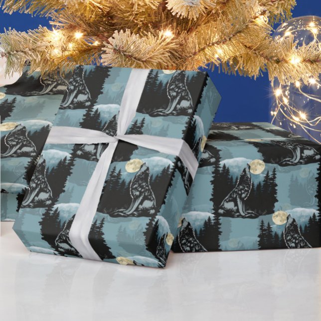 Wolf Howling At Moon Pattern Design  Wrapping Paper (Creator Uploaded)