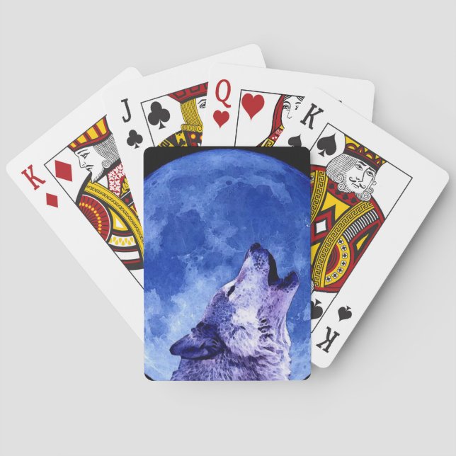 Wolf Howling at Moon Playing Cards (Back)