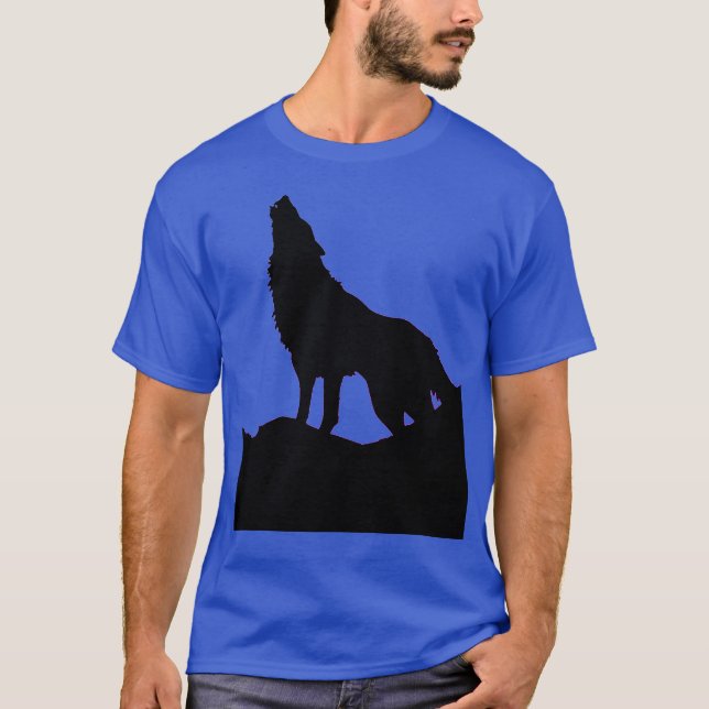Wolf Howling at Moon Pop Art Deep Royal Blue T-Shirt (Front)