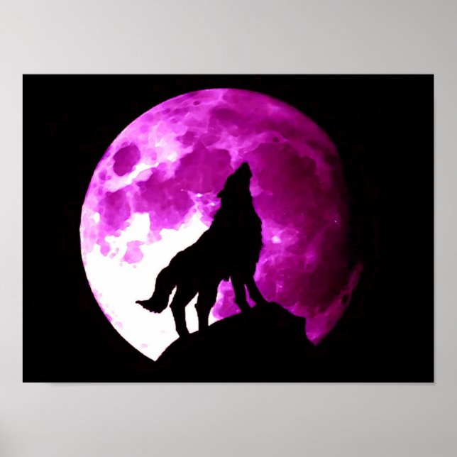 Wolf Howling at Moon Poster Print (Front)