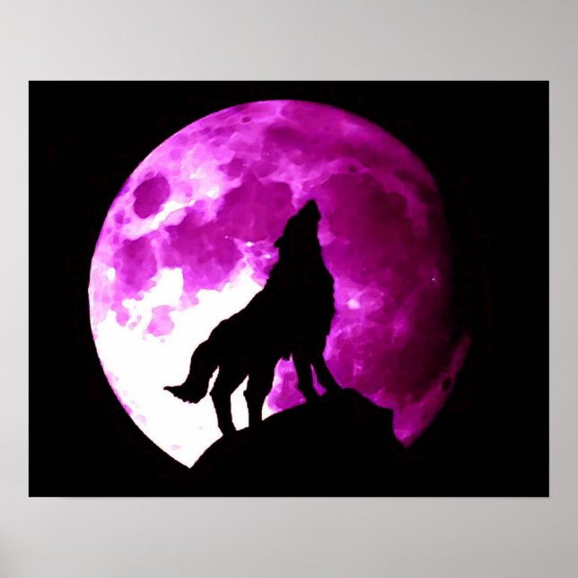 Wolf Howling at Moon Poster Print (Front)