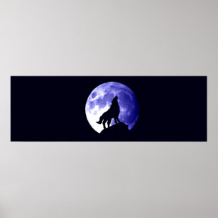 Wolf Howling at Moon Poster Print Wild Animal Art