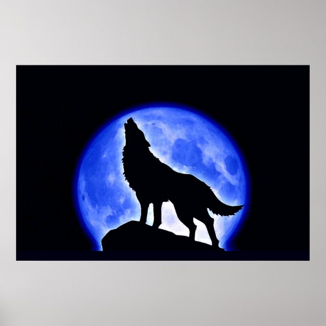 Wolf Howling at Moon Poster Print - Wolf Posters (Front)