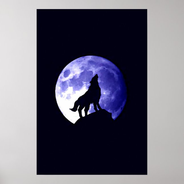 Wolf Howling at Moon Poster Print - Wolf Posters (Devant)