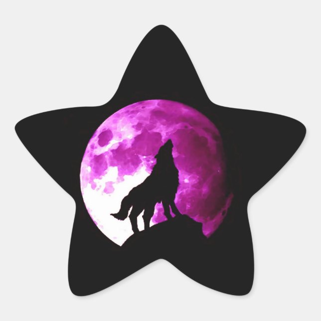 Wolf Howling at Moon Star Sticker (Front)