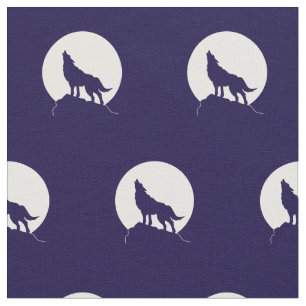 Wolf Howling at Moon Wolves Fabric