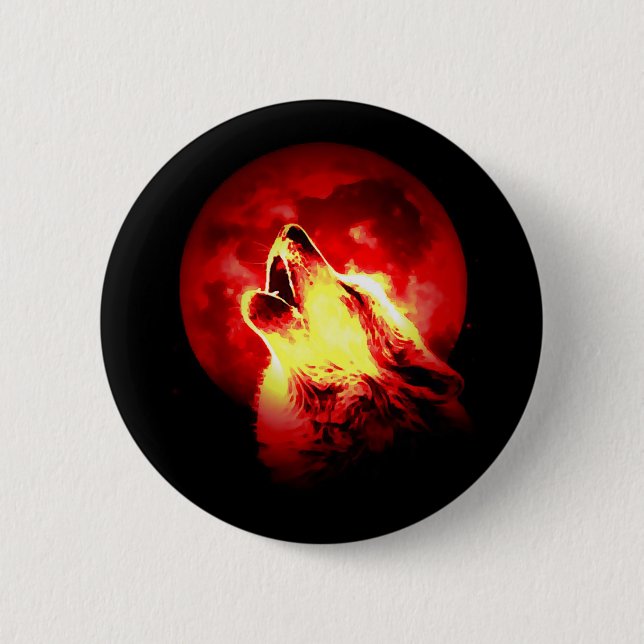 Wolf Howling at Red Night 2 Inch Round Button (Front)