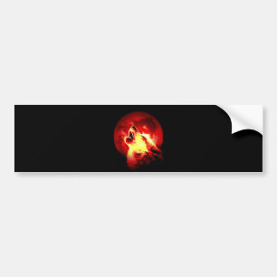 Wolf Howling at Red Night Bumper Sticker