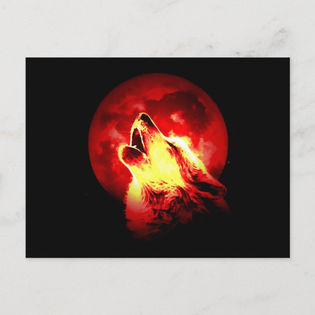 Wolf Howling at Red Night Postcard (Front)
