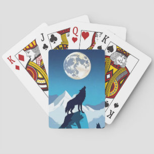 Wolf Howling at the Full Moon Playing Cards