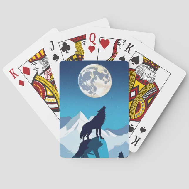 Wolf Howling at the Full Moon Playing Cards (Back)