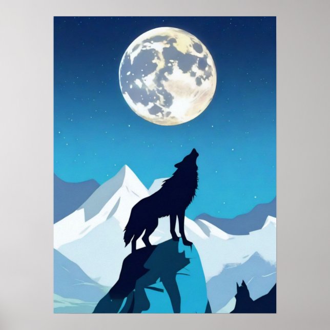 Wolf Howling at the Full Moon Poster (Front)