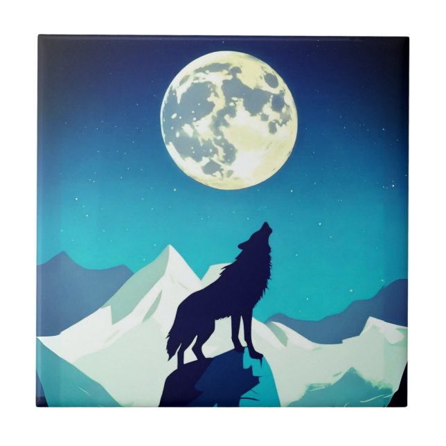Wolf Howling at the Full Moon Tile (Front)