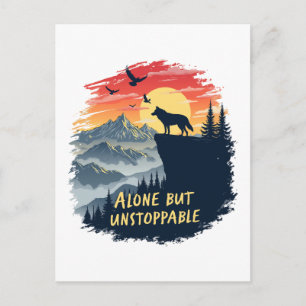 Wolf Howling At The Moon Alone But Unstoppable Holiday Postcard