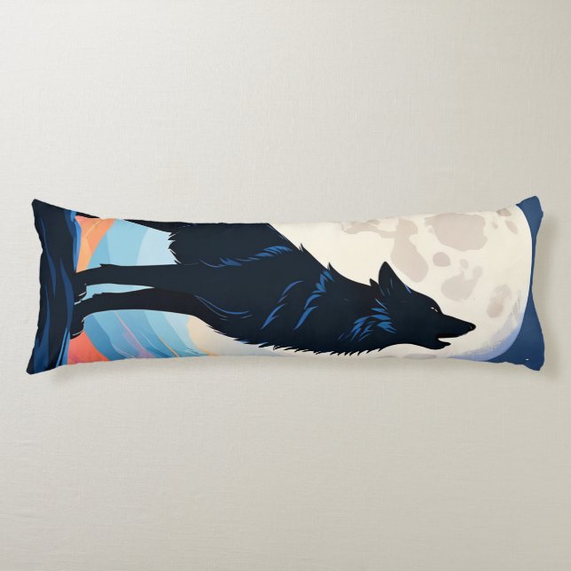 Wolf Howling At The Moon Body Pillow (Front)