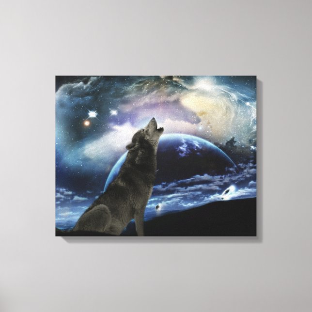 Wolf howling at the moon canvas print (Front)