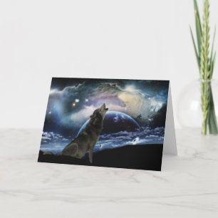 Wolf howling at the moon card