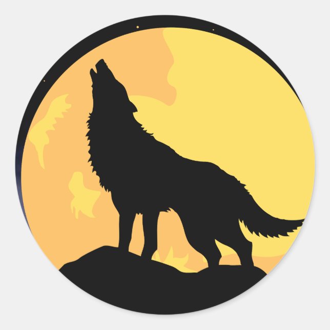 wolf howling at the moon classic round sticker (Front)