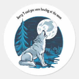 Wolf howling at the moon classic round sticker