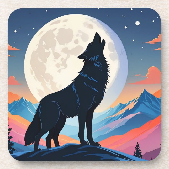 Wolf Howling At The Moon Coaster (Front)