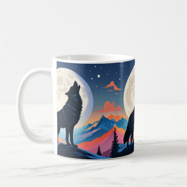 Wolf Howling At The Moon Coffee Mug (Left)