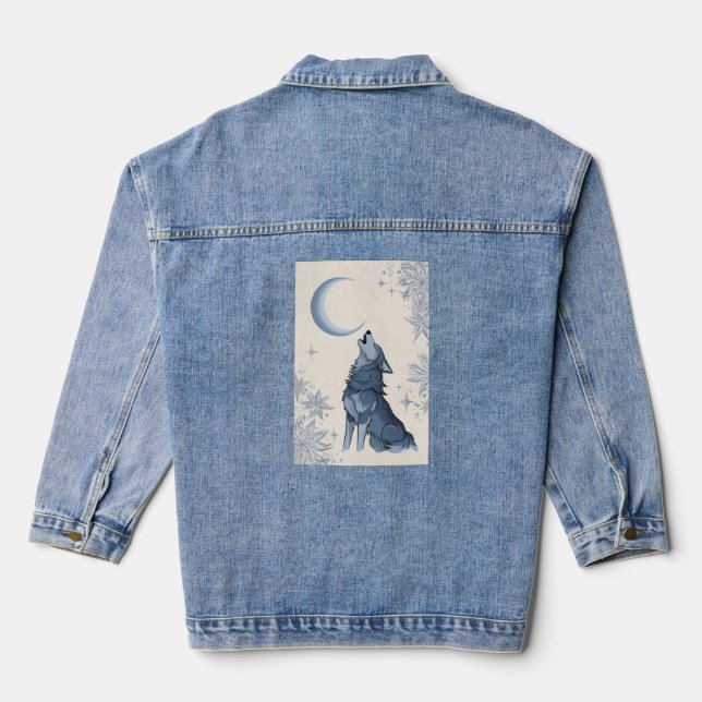 wolf howling at the moon denim jacket (Back)