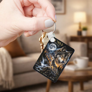 Wolf Howling At the Moon Forest Wildlife Nature Keychain