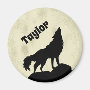 Wolf Howling at the Moon Illustration Personalized Magnet