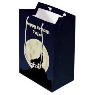Wolf Howling at the Moon Illustration Personalized Medium Gift Bag
