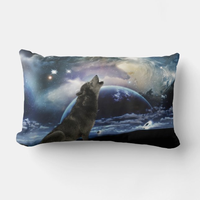 Wolf howling at the moon lumbar pillow (Front)