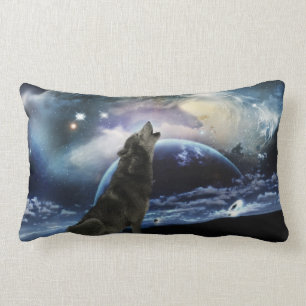 Wolf howling at the moon lumbar pillow