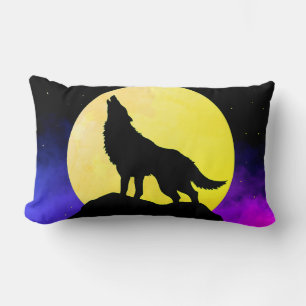 Wolf Howling at the Moon Lumbar Pillow