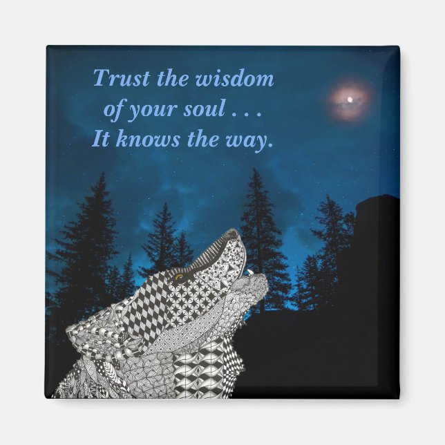 Wolf Howling at the Moon Magnet (Front)
