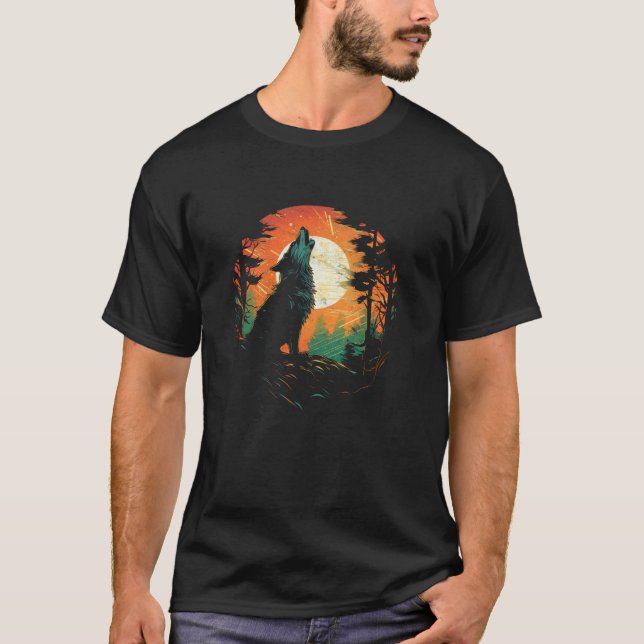Wolf Howling At The Moon Mens National Park Wildli T-Shirt (Front)