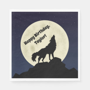 Wolf Howling at the Moon Midnight Blue Napkin