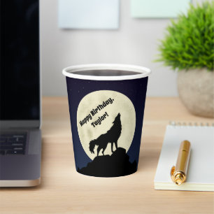 Wolf Howling at the Moon Midnight Blue Paper Cups