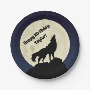 Wolf Howling at the Moon Midnight Blue Paper Plate