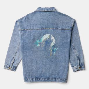 Wolf Howling At The Moon Monochrome Women s Alaska Denim Jacket