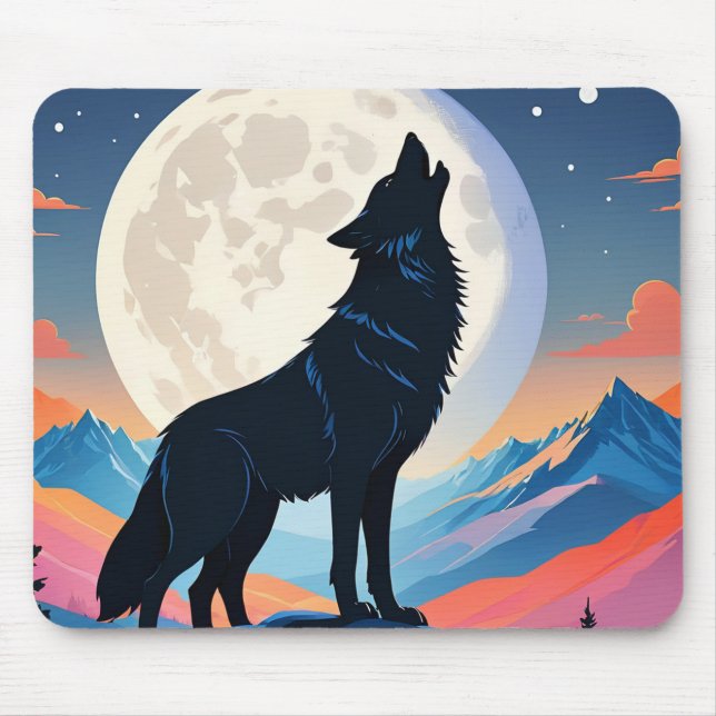 Wolf Howling At The Moon Mouse Pad (Front)