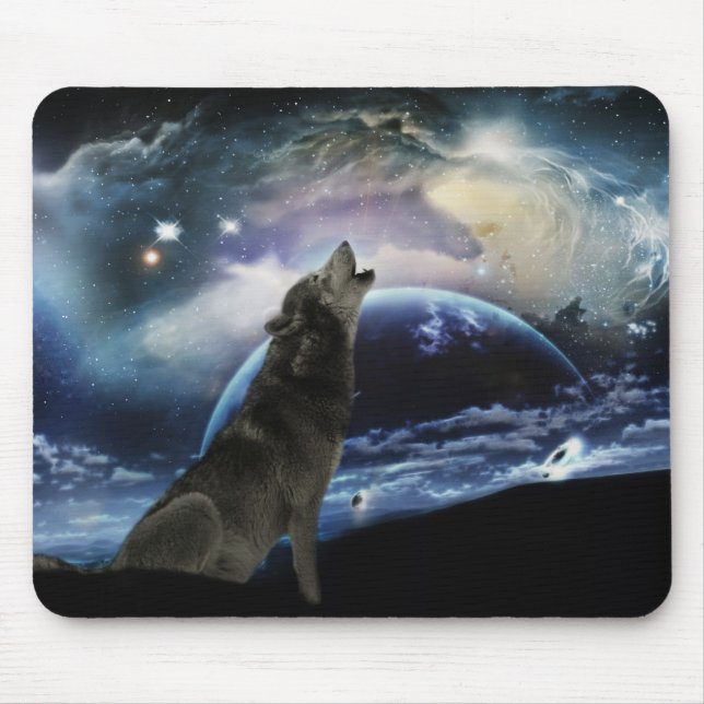 Wolf howling at the moon mouse pad (Front)
