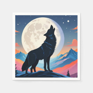 Wolf Howling At The Moon Napkin