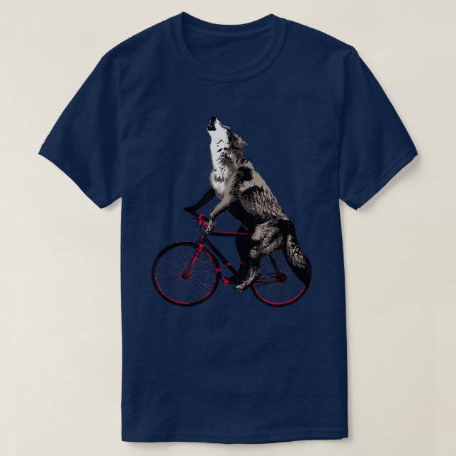 Wolf Howling at the Moon on a Bicycle T-Shirt - Ir (Design Front)