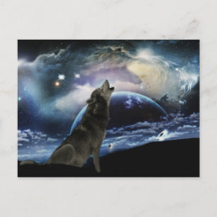 Wolf howling at the moon postcard