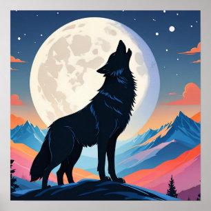 Wolf Howling At The Moon Poster