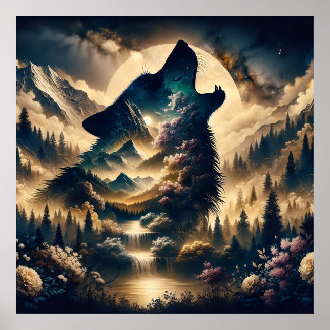 Wolf Howling at the Moon Poster (Front)
