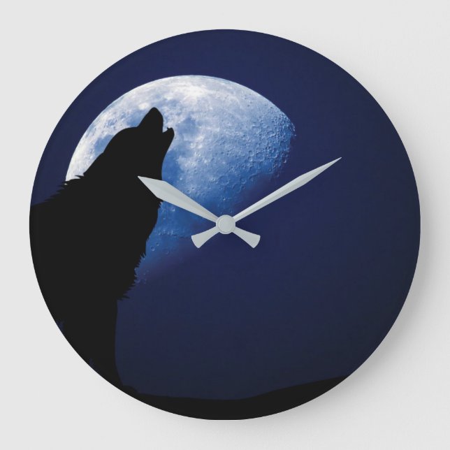 Wolf Howling at the Moon Round Clock (Front)