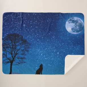 WOLF HOWLING at the MOON Sherpa Blanket